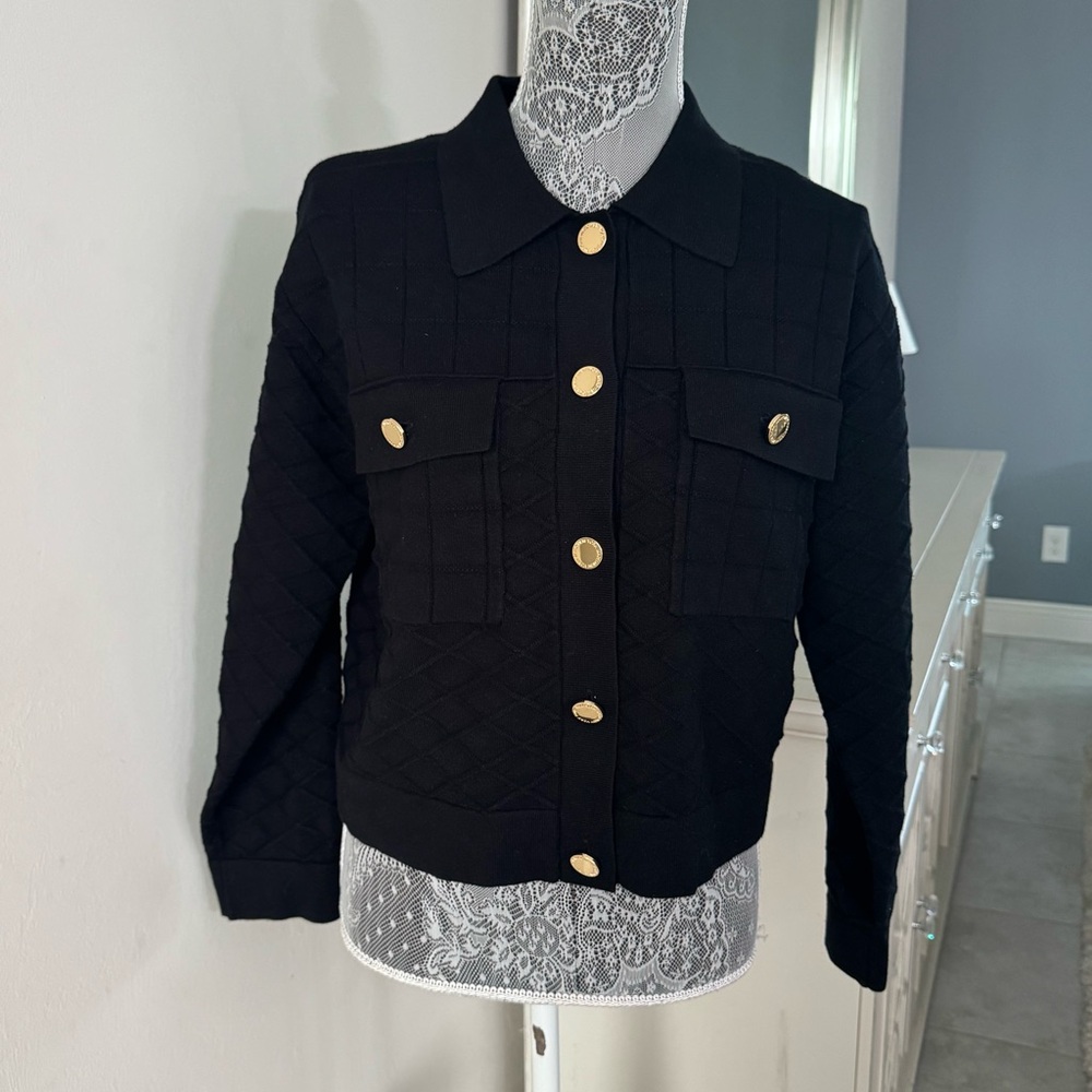 Marc New York Black Quilted Blazer with Gold Buttons